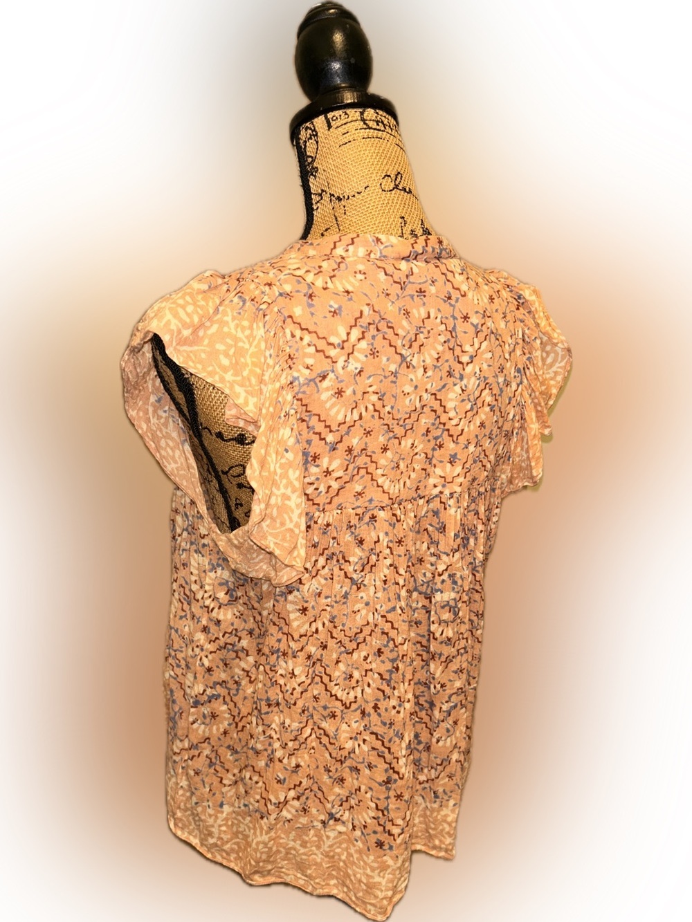 Ulla Johnson Peach Flutter Sleeve Airy Cotton Gauze Boho Cottage Tassel Top 8 - Picture 6 of 15